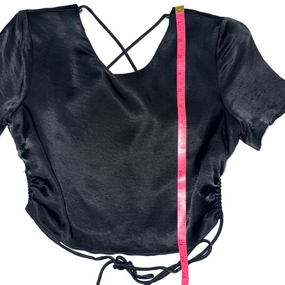Zara Black Satin Open Back Strappy Criss Cross Crop Top Size XS - Picture 14 of 14